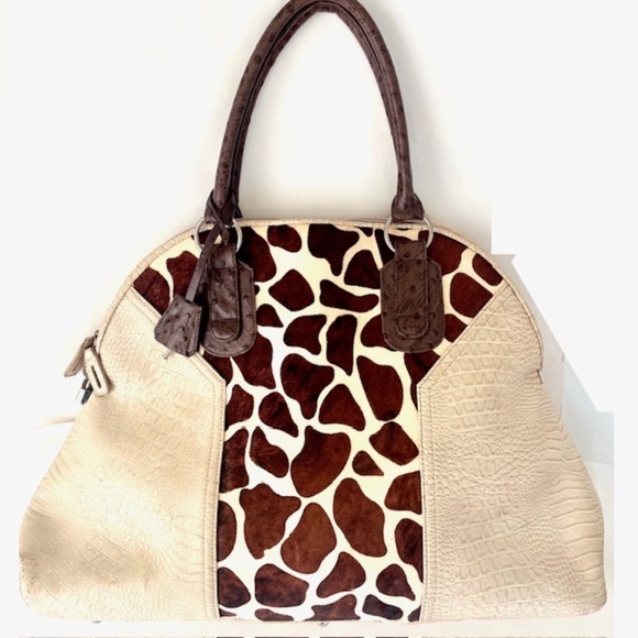 Mito Milan Ostrich Trim Embossed Leather Shoulder Bag - Picture 2 of 11